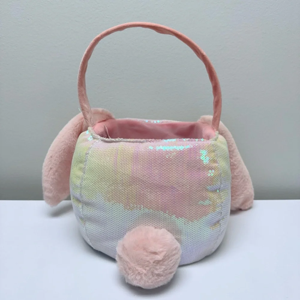 Target Spritz Bunny Sequined Easter Basket, Pink White Iridescent Sequins, New